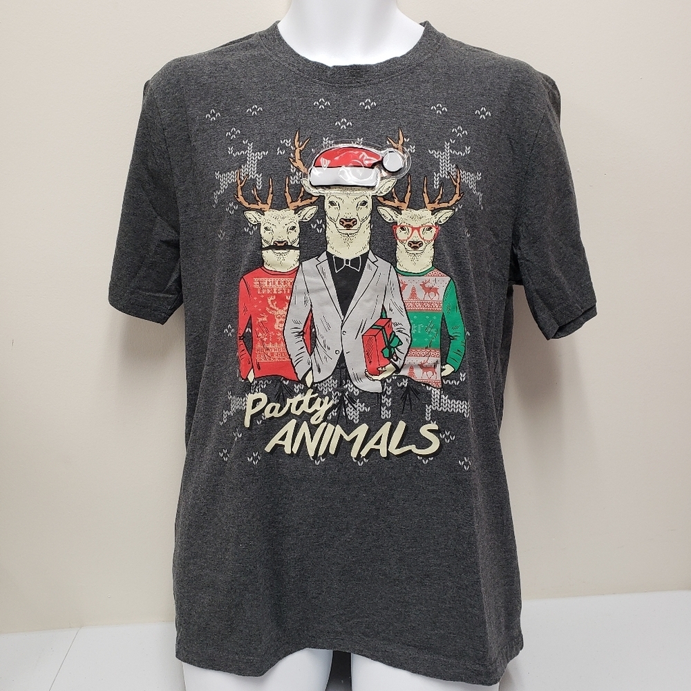 Seven Oaks Mens Party Animals Deer Christmas Holiday Tshirt Size Large
